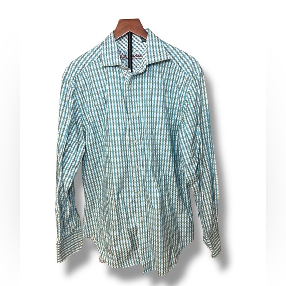 Robert Graham Blue, Green and White Casual Button Down Shirt Sz L EUC - Picture 1 of 10